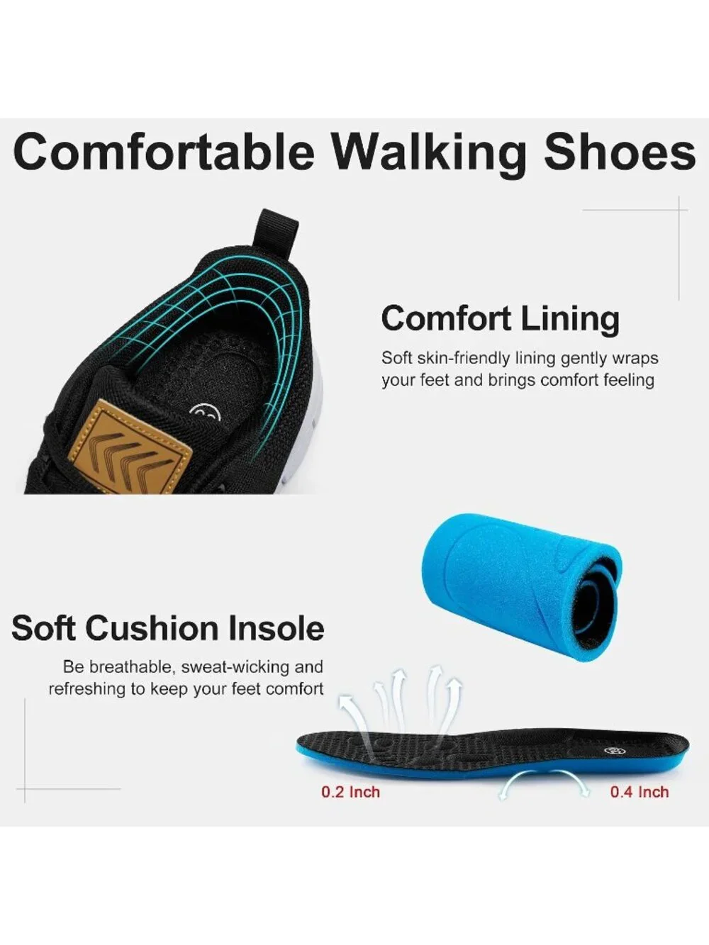 Women's Black Lightweight Non Slip Comfortable Breathable Pull On Sneakers